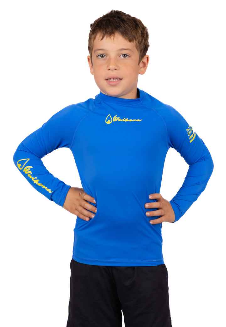 Rashguard de manga larga azul para niños 