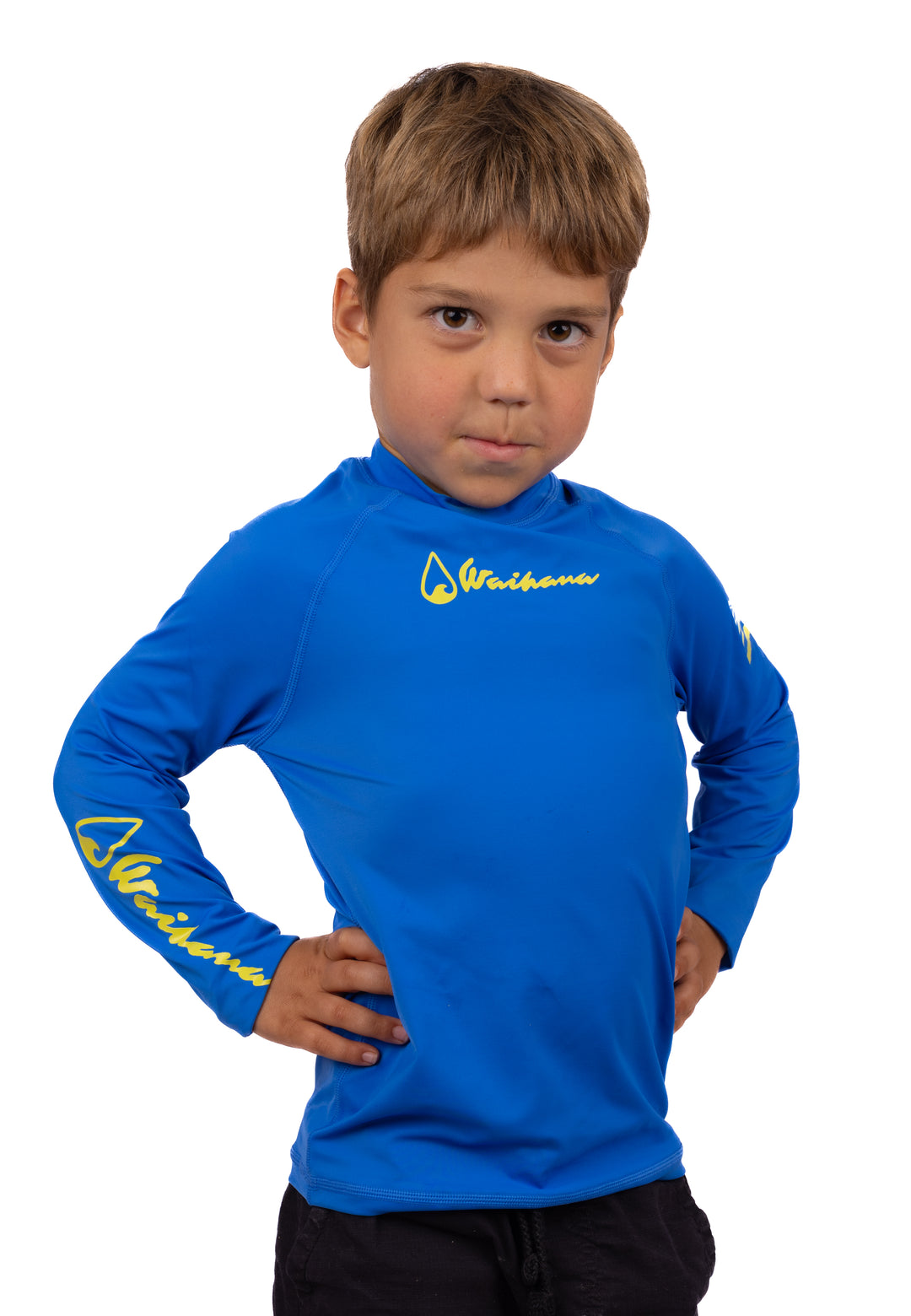 Rashguard de manga larga azul para niños 