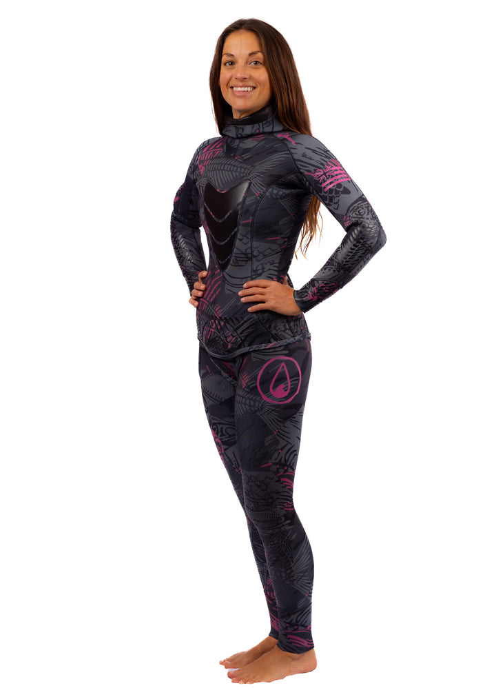 Traje de neopreno rosa para pesca submarina Fishbone de 3,5 mm para mujer